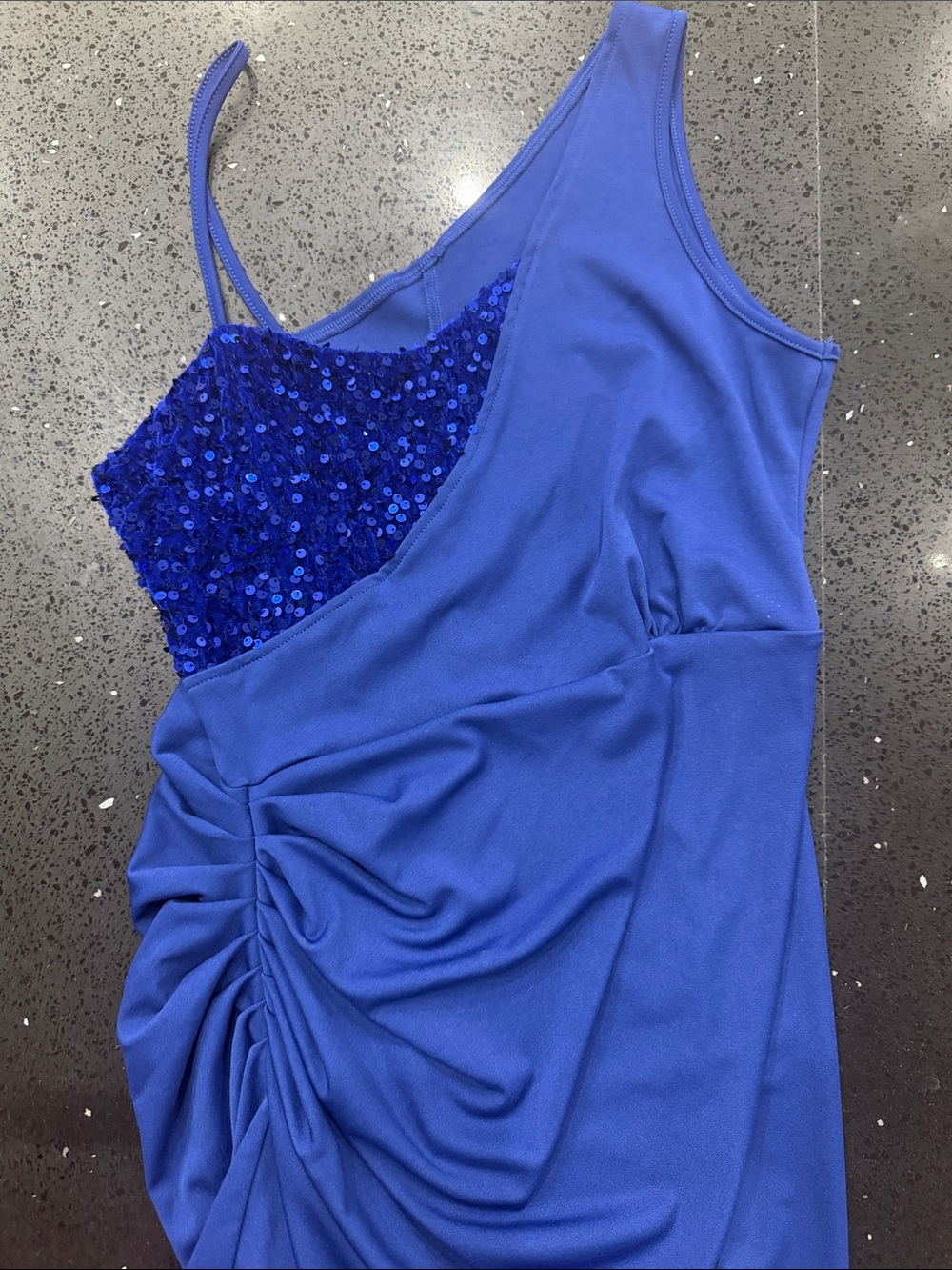 Blue Sequin-Accent Women’s One-Shoulder Top